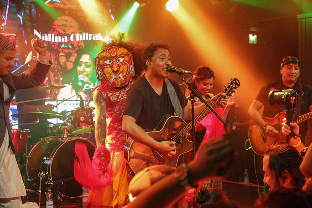 Deepak Bajracharaya and Rythm Band performing in Helsinki in 2018.